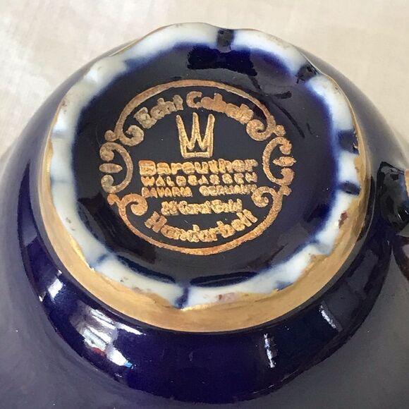 Bareuther Waldsassen Echt Cobalt Handarbeit Rose Demitasse Cup & Saucer Set 24kt - Picture 12 of 16
